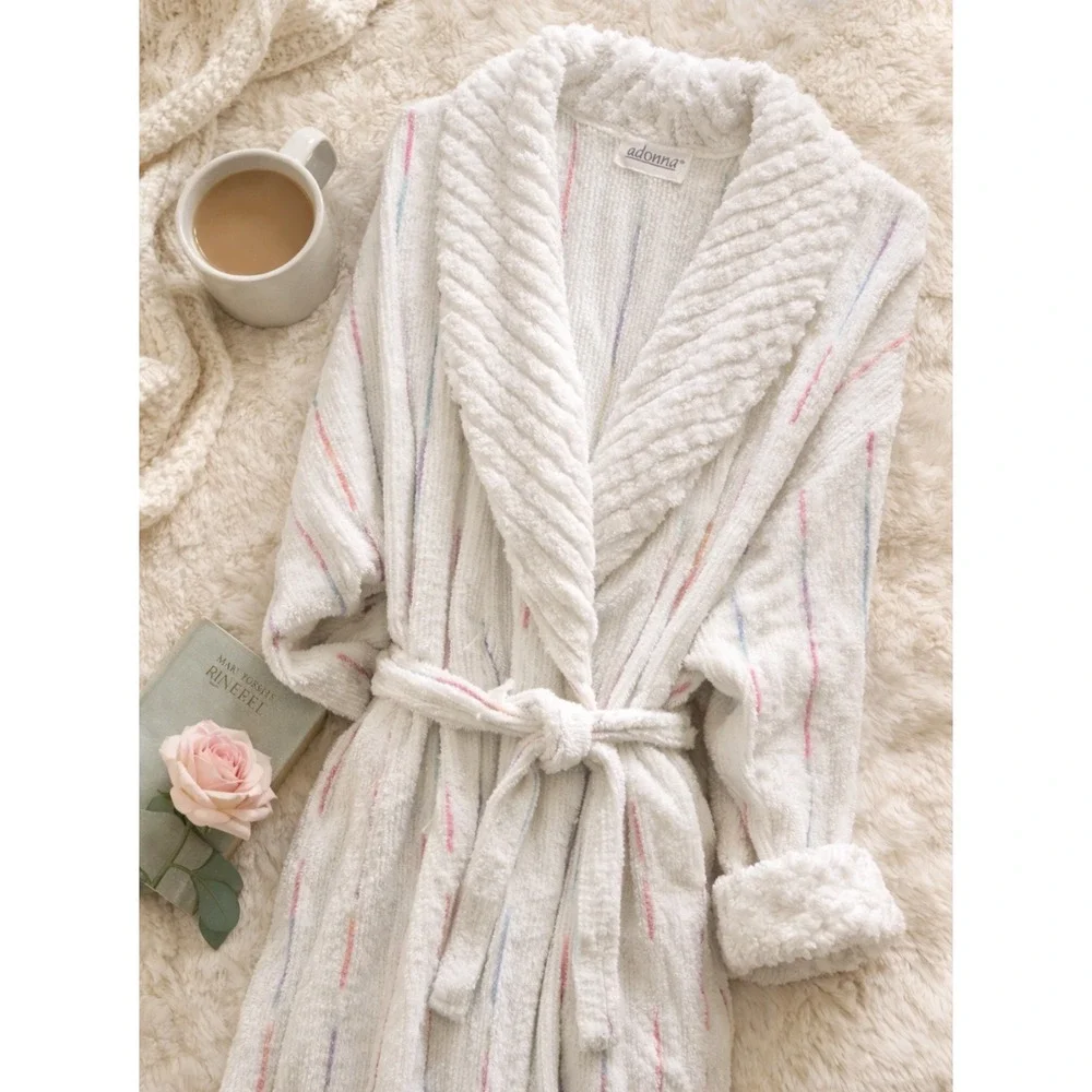 VTG Adonna Terry Cloth Robe L XL Oversized Long Pastel Stripe Bathrobe‎ 80s 90s